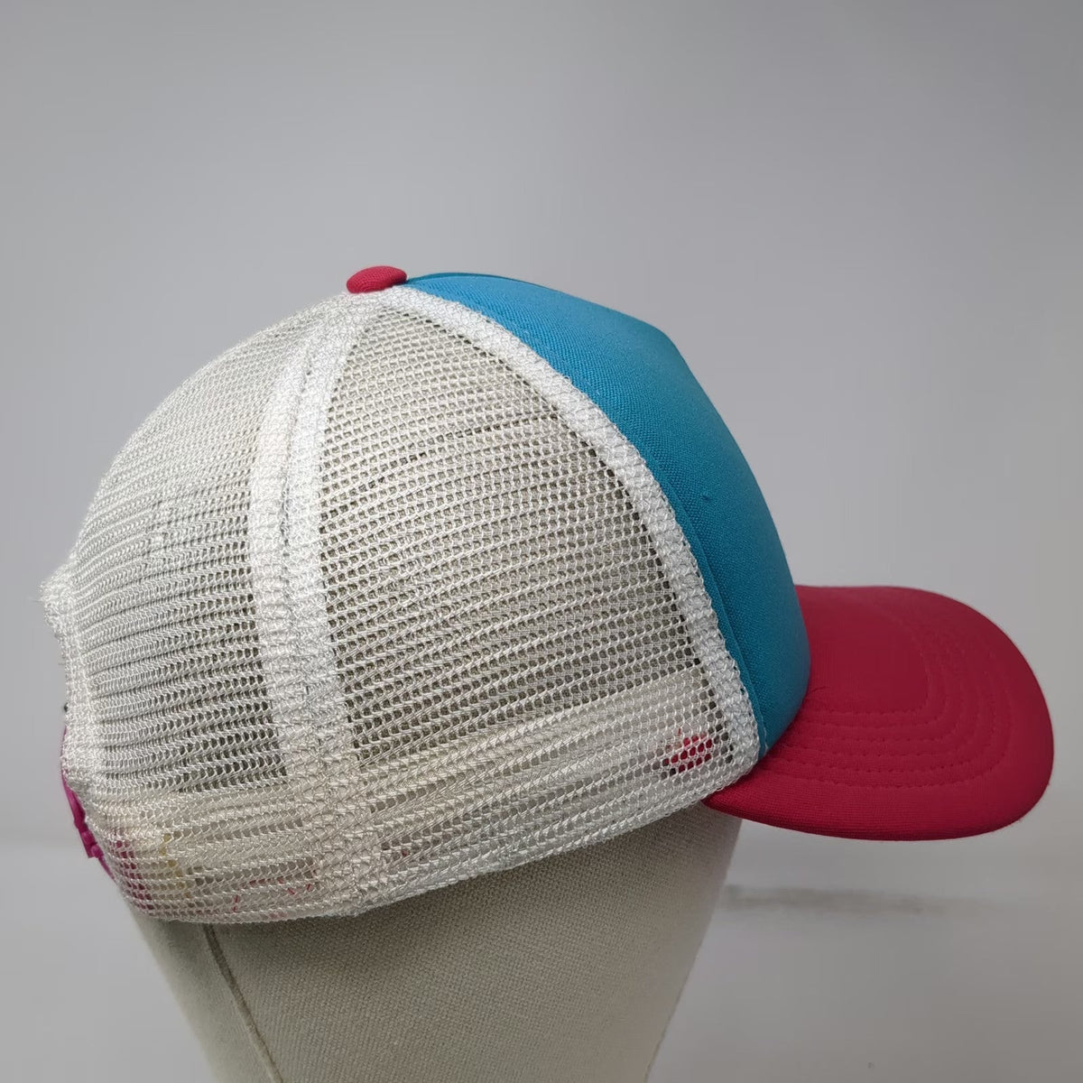 NEFF Trucker Hat Blue Pink One Size Mesh Snapback Polyester Hat Small Logo