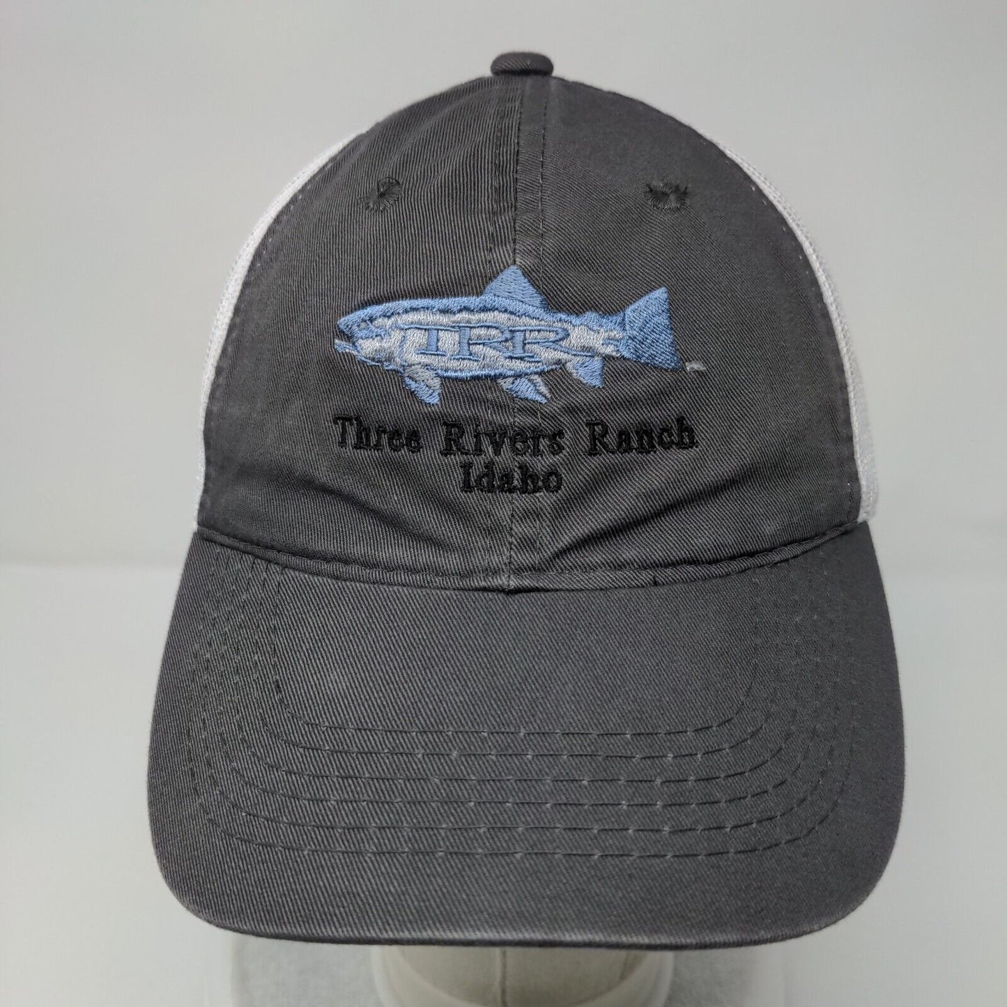 Three Rivers Ranch Idaho Strapback Trucker Hat Gray OSFM Mesh Back