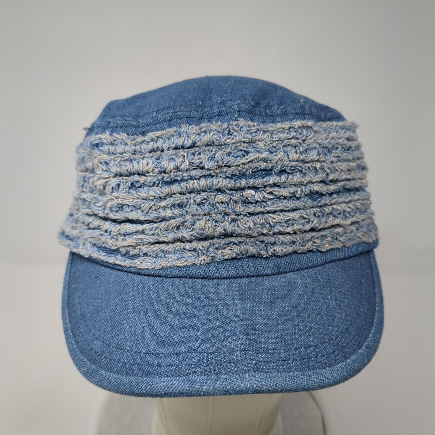 Unbranded Cadet Military Cap Blue One Size Stretch Distressed Denim Cotton