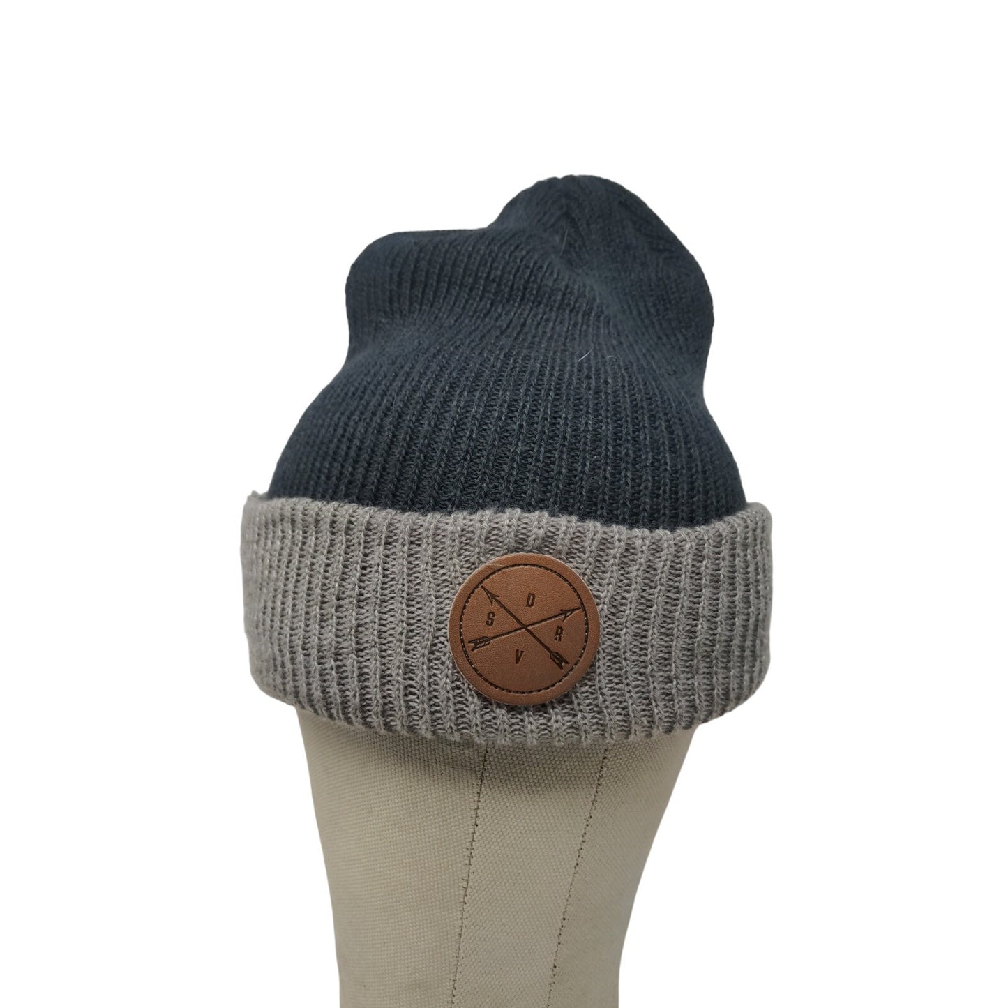 Beanie Hat Blue & Gray Patch Logo 100% Acrylic Made in Canada SDRV