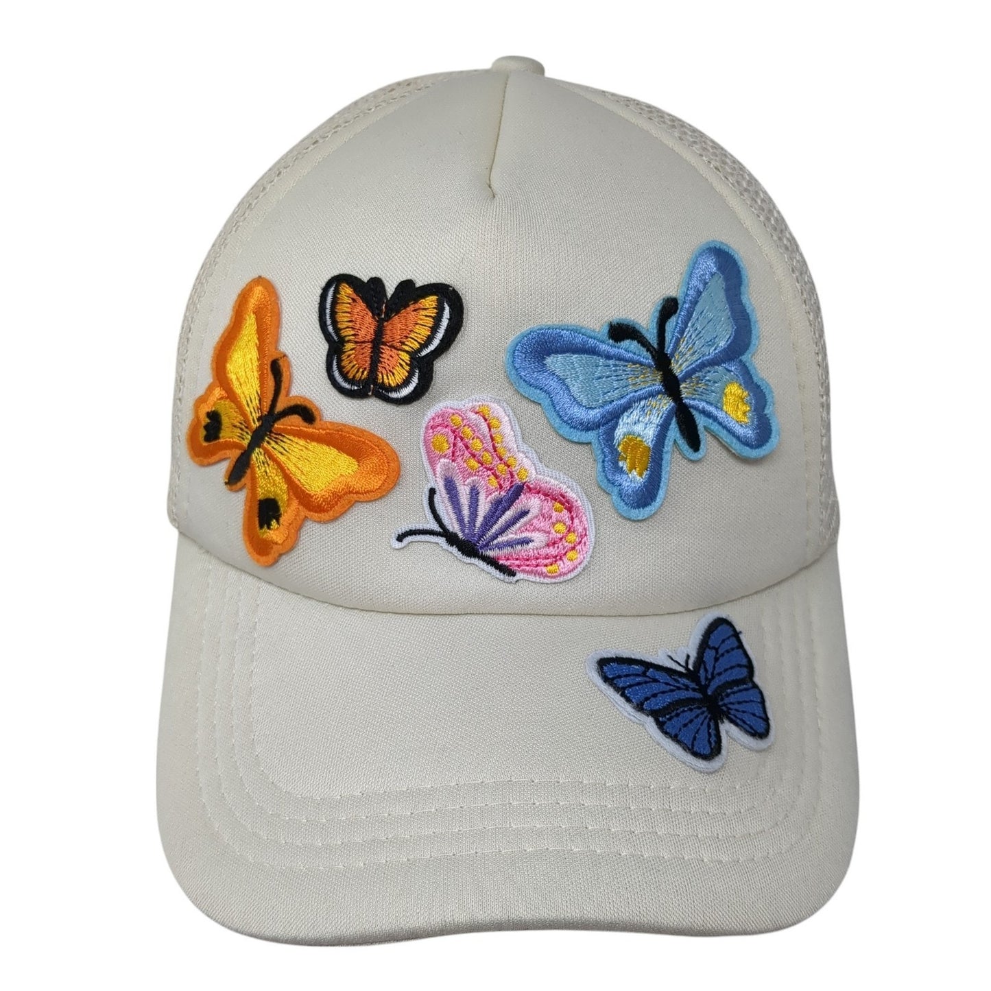 Butterflies Snapback Mesh Back Trucker Hat Beige One Size Adjustable