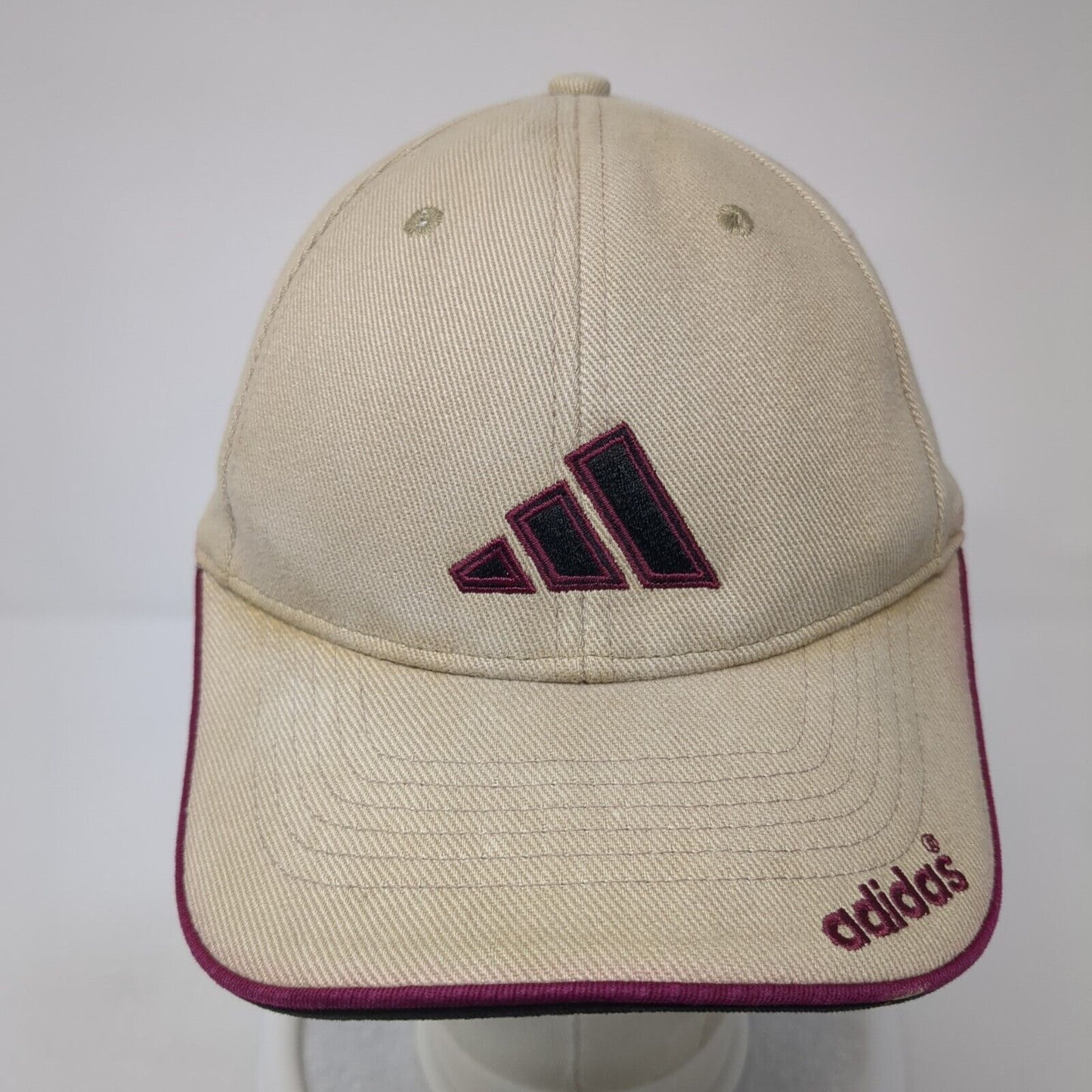 Adidas 3 Stripes Strapback Hat Tan One Size Embroidered Logo 6 Panel