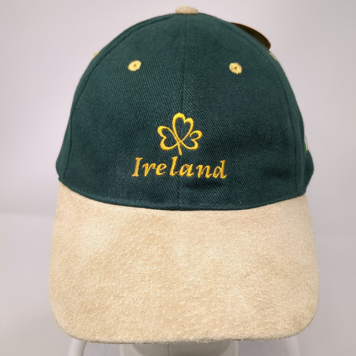 Allcraft Baseball Cap Green Beige Gold One Size Ireland Shamrock Suede Brim hat