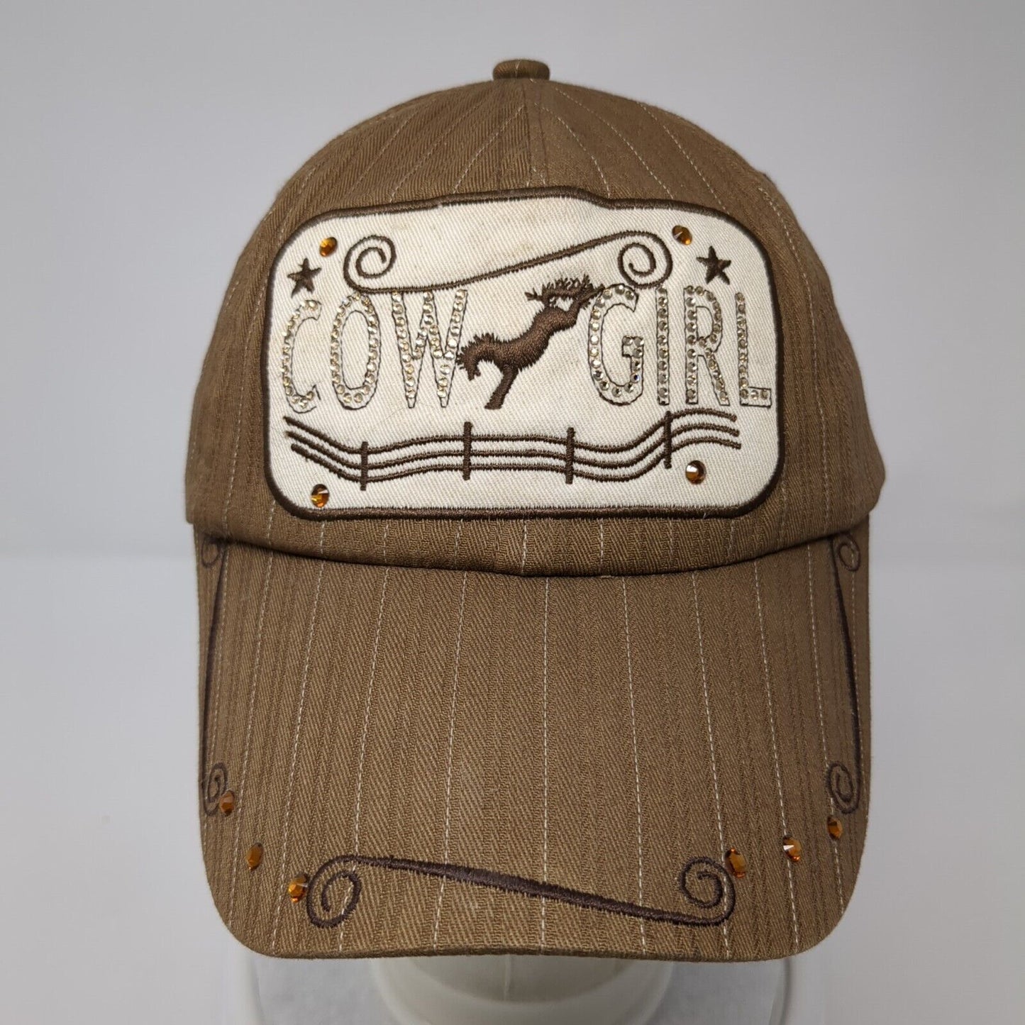 Cow Girl Strapback Hat Brown One Size Adjustable Embroidered Bling W&F Cotton