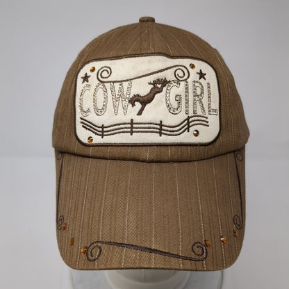 Cow Girl Strapback Hat Brown One Size Adjustable Embroidered Bling W&F Cotton