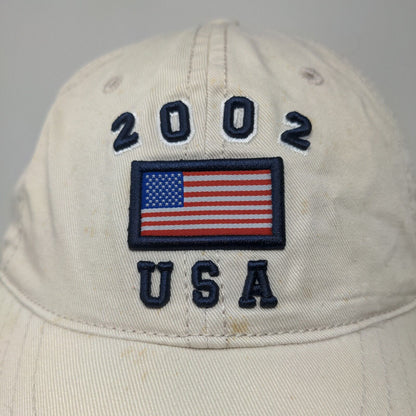 Arizona Jean Co Men's Slideback Hat Tan OSFA Vintage 2002 Embroidered Flag Logo