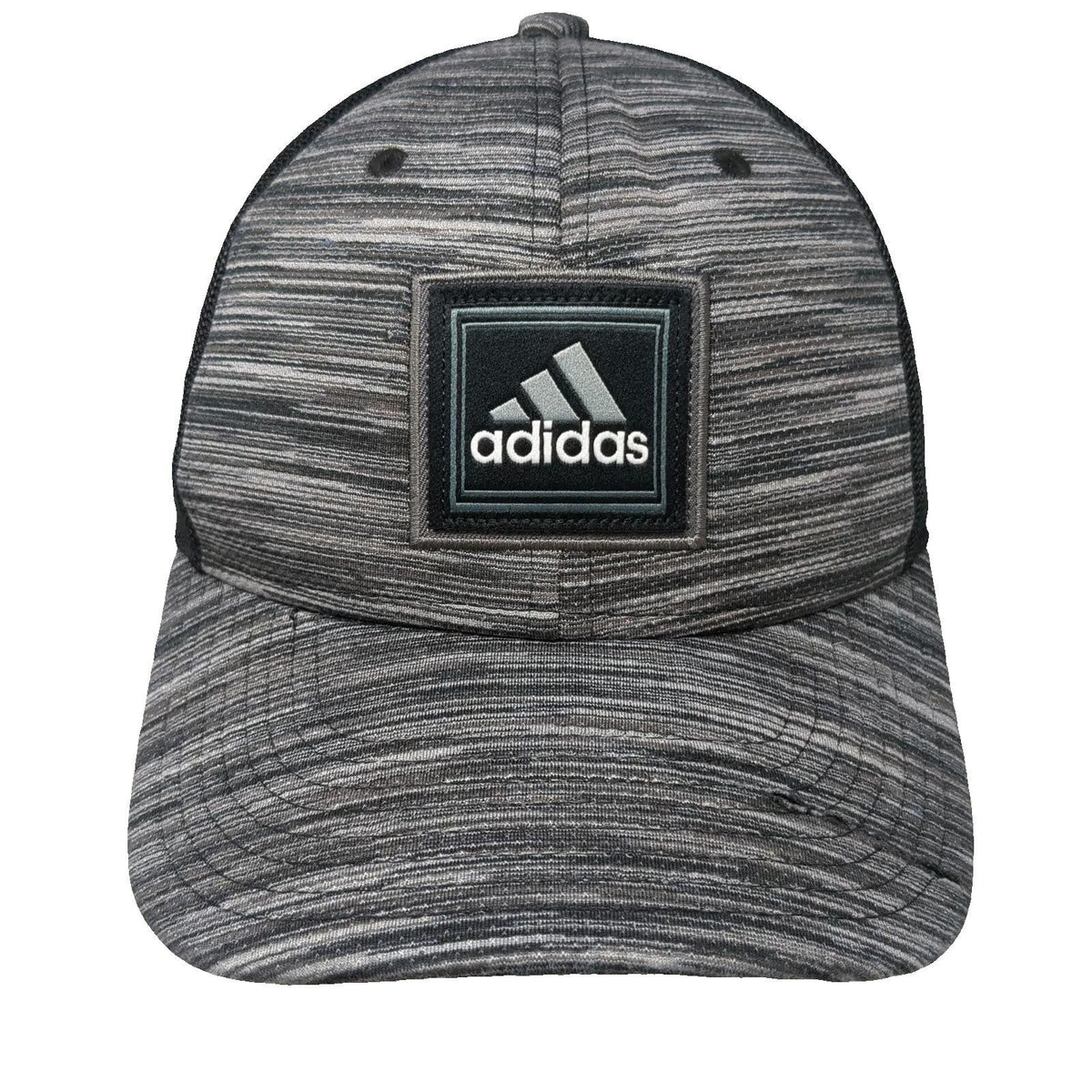 adidas Baseball Cap Gray XL Mesh Back Stretch Fit Space Dye Heathered Curved Hat