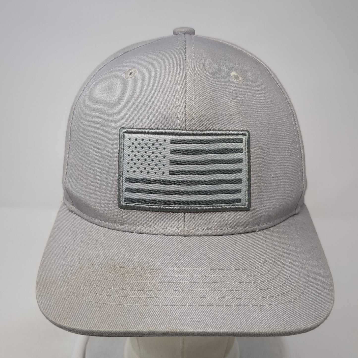 American Flag Baseball Cap Gray OS Adjustable Embroidered Patriotic Black Eagle