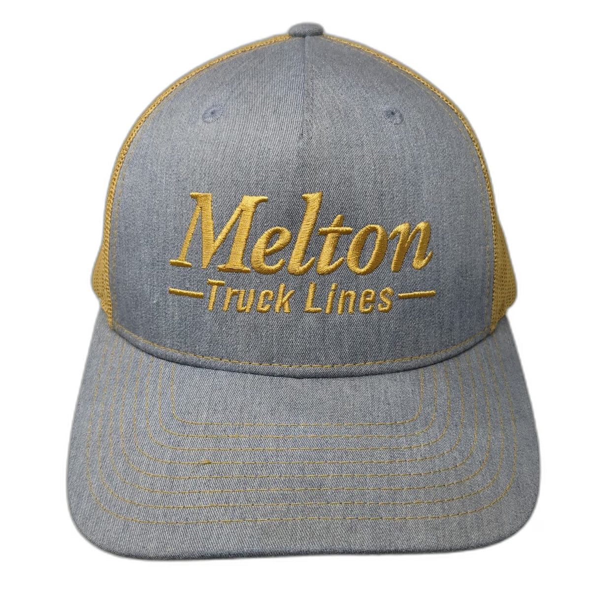 Richardson Trucker Hat Blue Gold One Size Melton Truck Lines Mesh Snapback