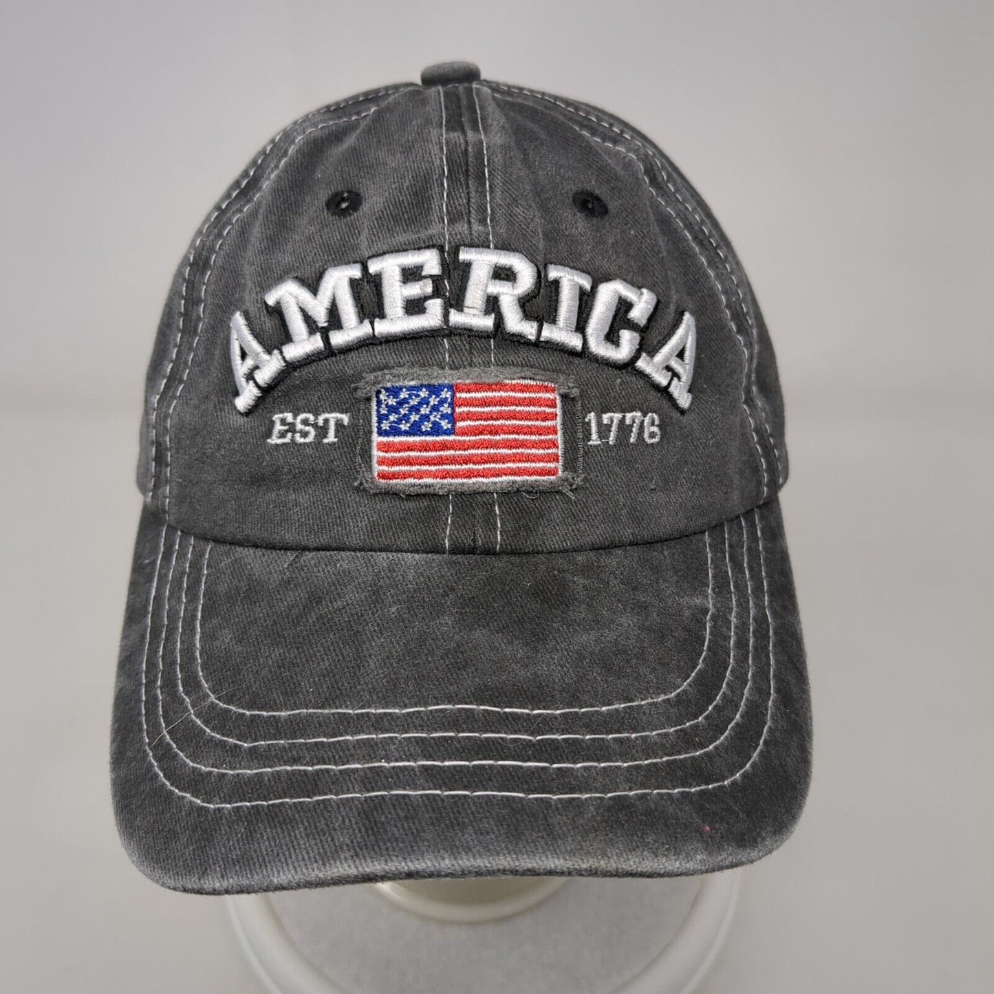 America USA Flag Slideback Hat Gray OSFA Adjustable Embroidered