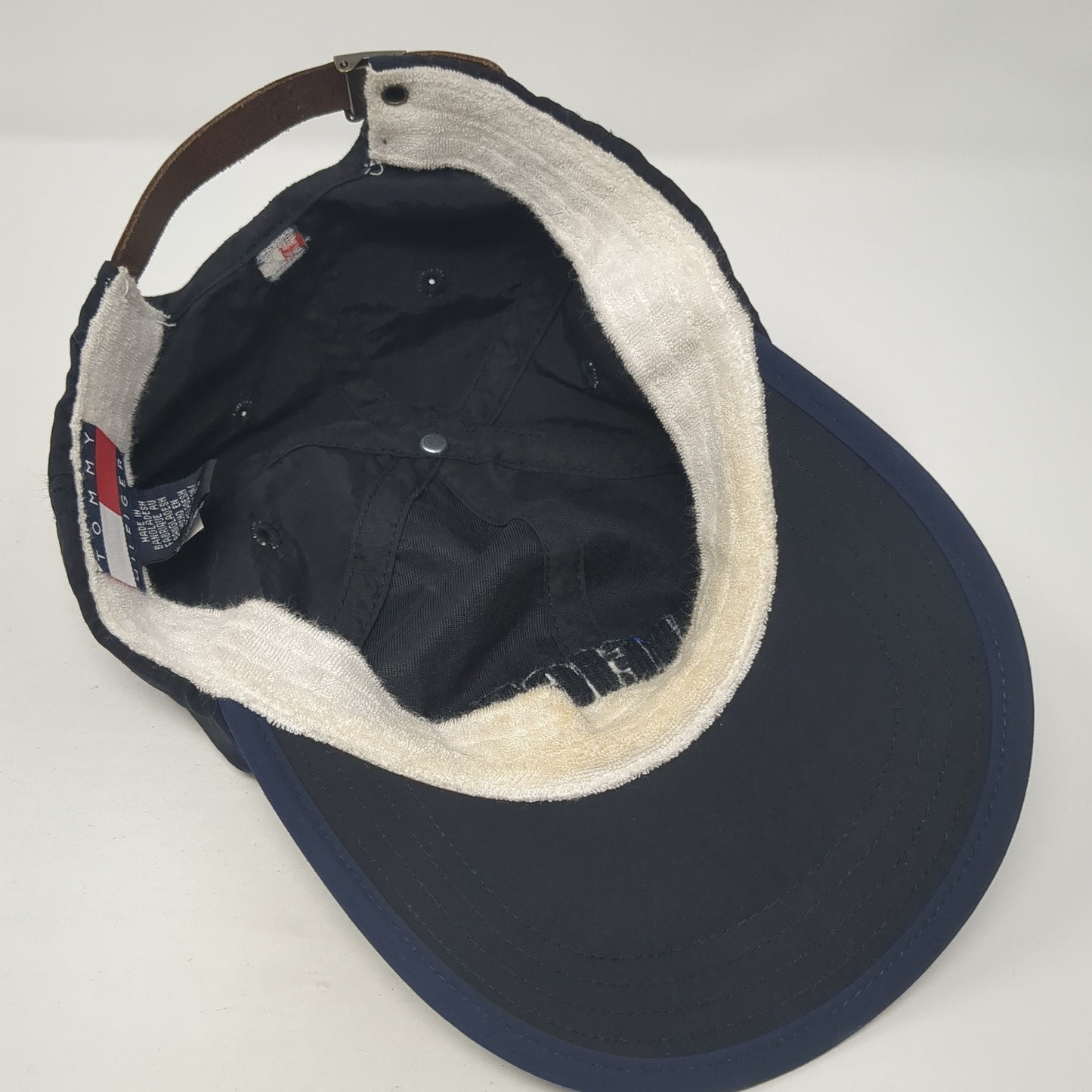 Hilfiger Spell Out Slideback Hat Black One Size Adjustable Leather Strap