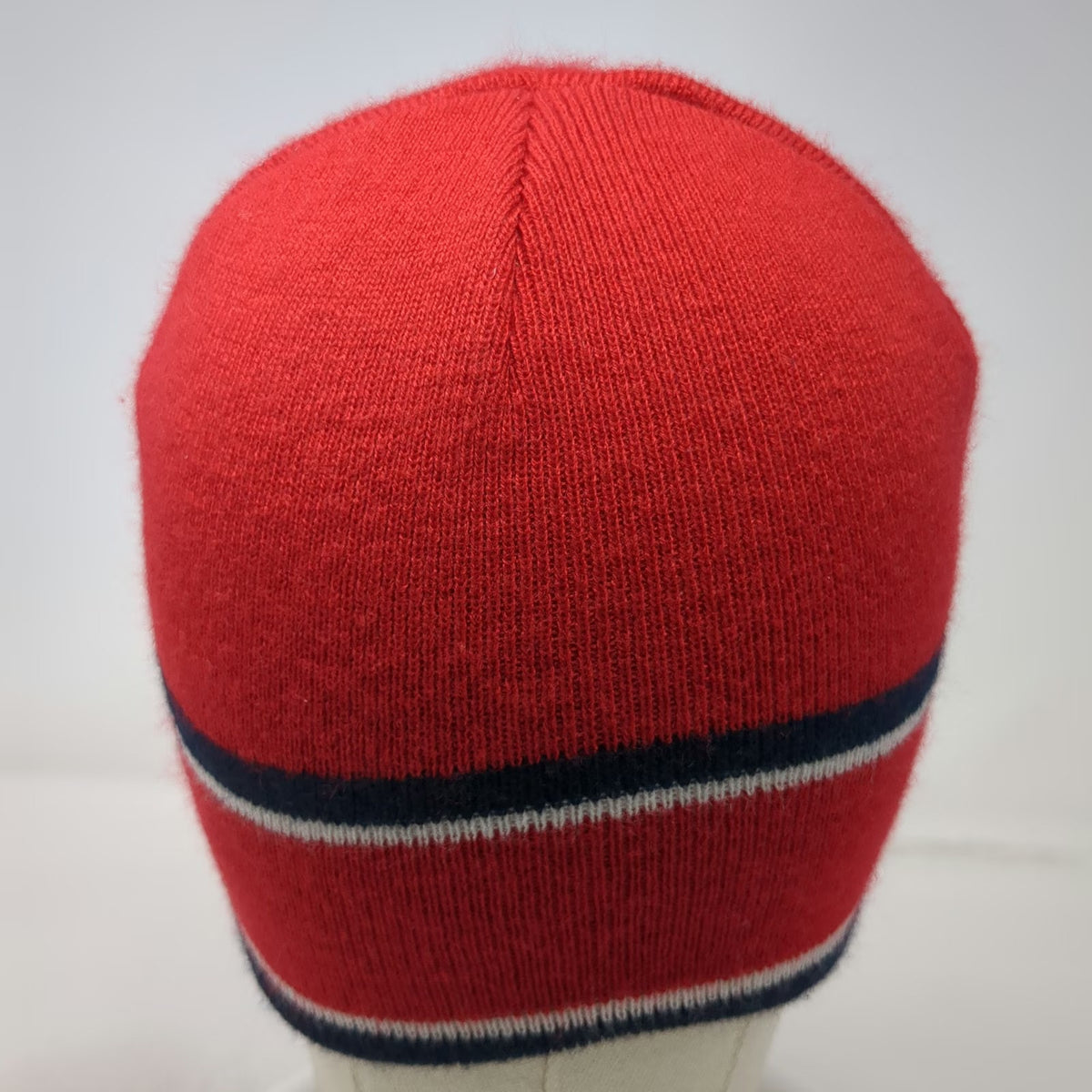 Budweiser Bowtie Logo Red One Size Beanie Hat Blue White Stripes Knit Beer