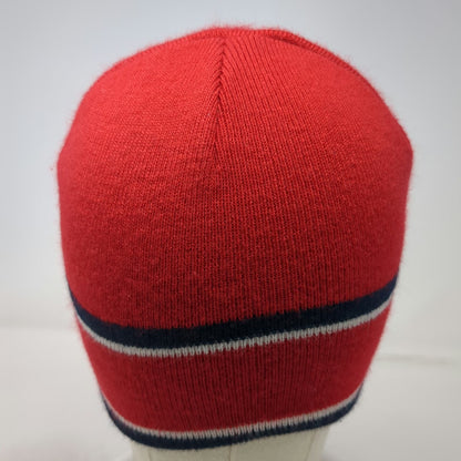 Budweiser Bowtie Logo Red One Size Beanie Hat Blue White Stripes Knit Beer