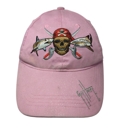 Guy Harvey Pirate Shark Strapback Hat Pink One Size Adjustable Outdoor