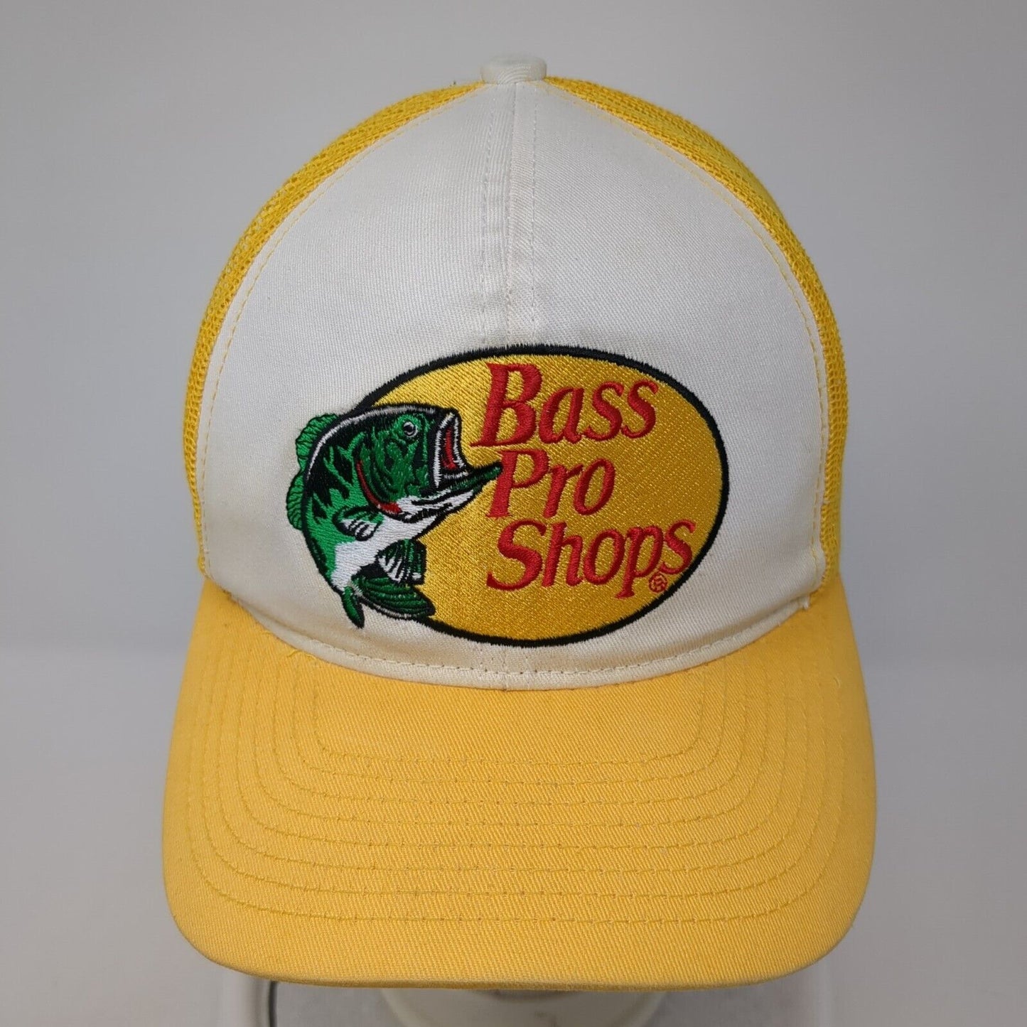Bass Pro Shops Snapback Trucker Hat Yellow OS Adjustable Mesh Back Gone Fishing