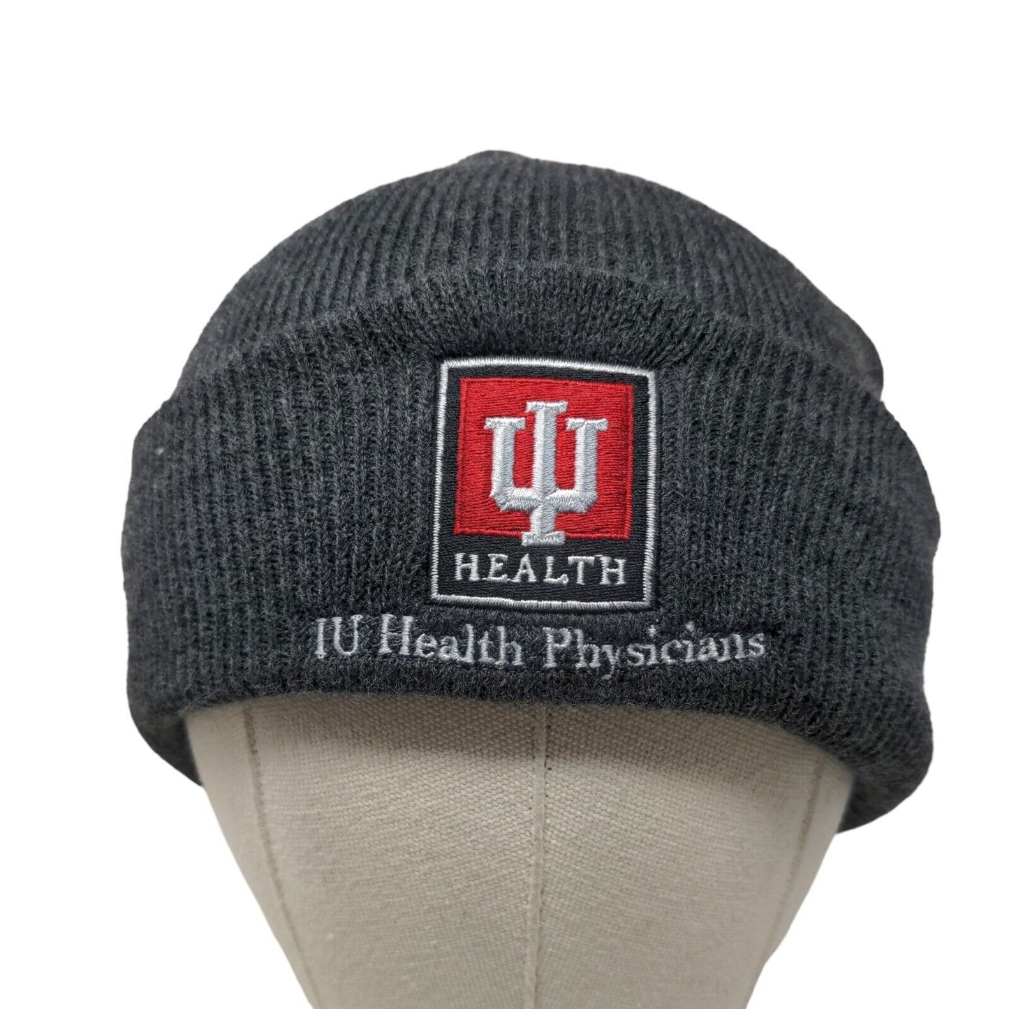 Cap America Men's Knit Beanie Hat Gray IU Health Hospital Embroidered Logo