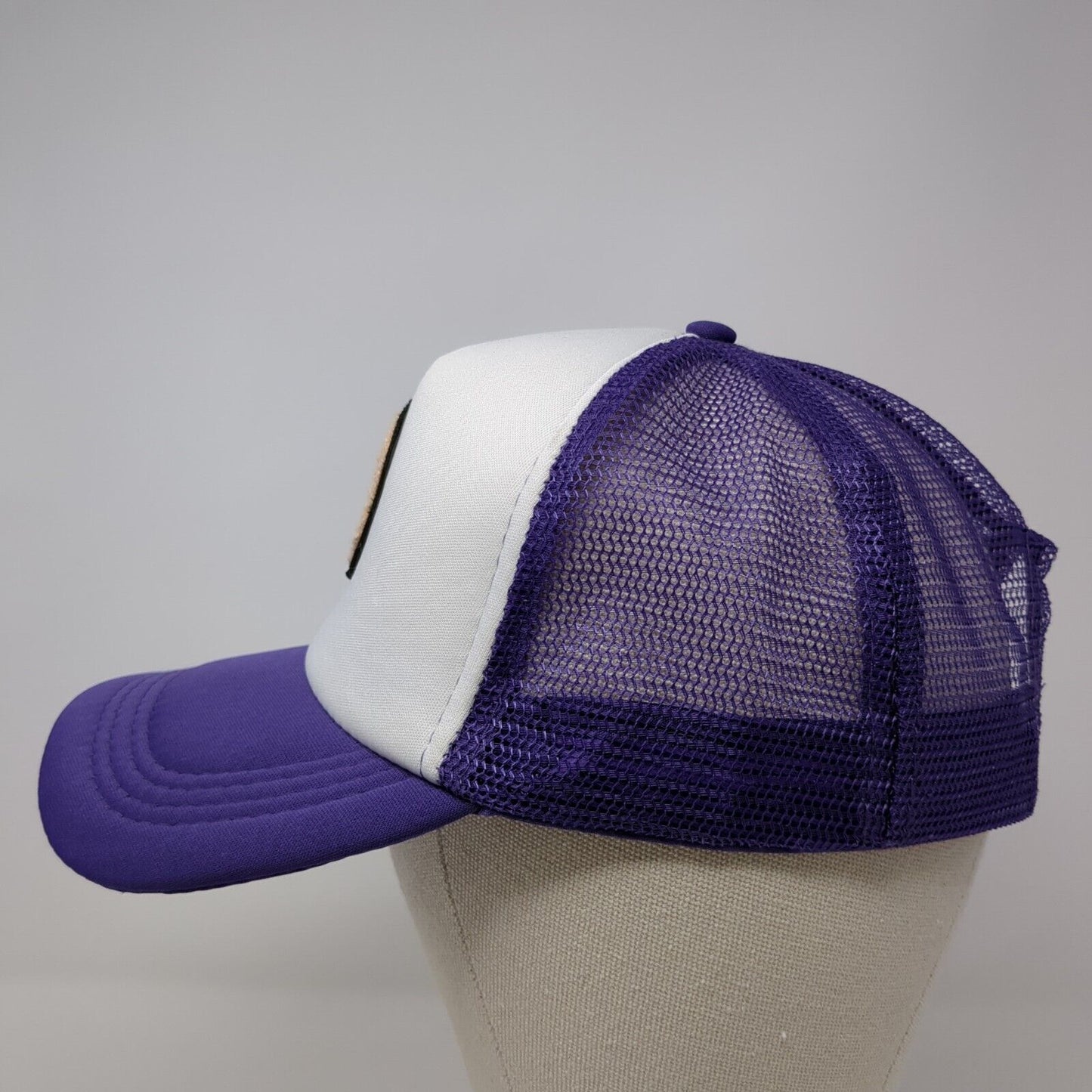 Smiley Face Snapback Mesh Back Trucker Hat Purple One Size Colorblock
