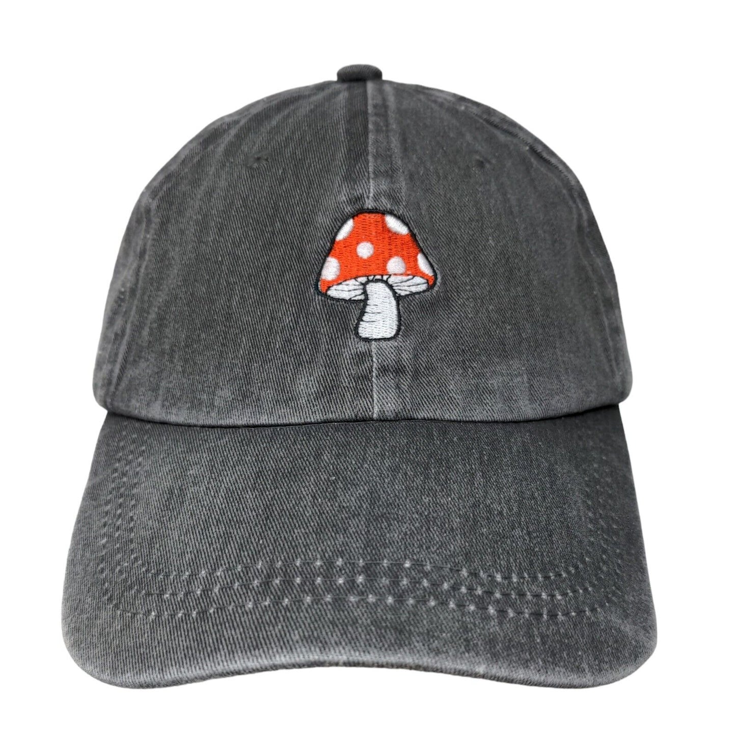 Mushroom Slideback Hat Gray One Size Embroidered Adjustable 6 Panel