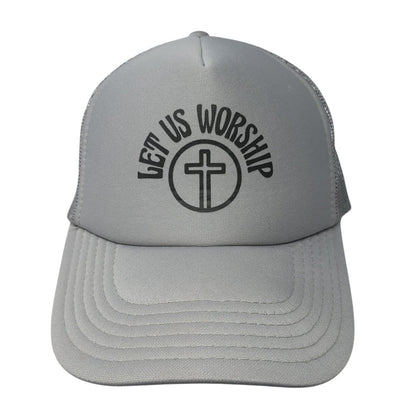 Let Us Worship Snapback Trucker Hat Gray OS Adjustable Mesh Back 6 Panel Otto