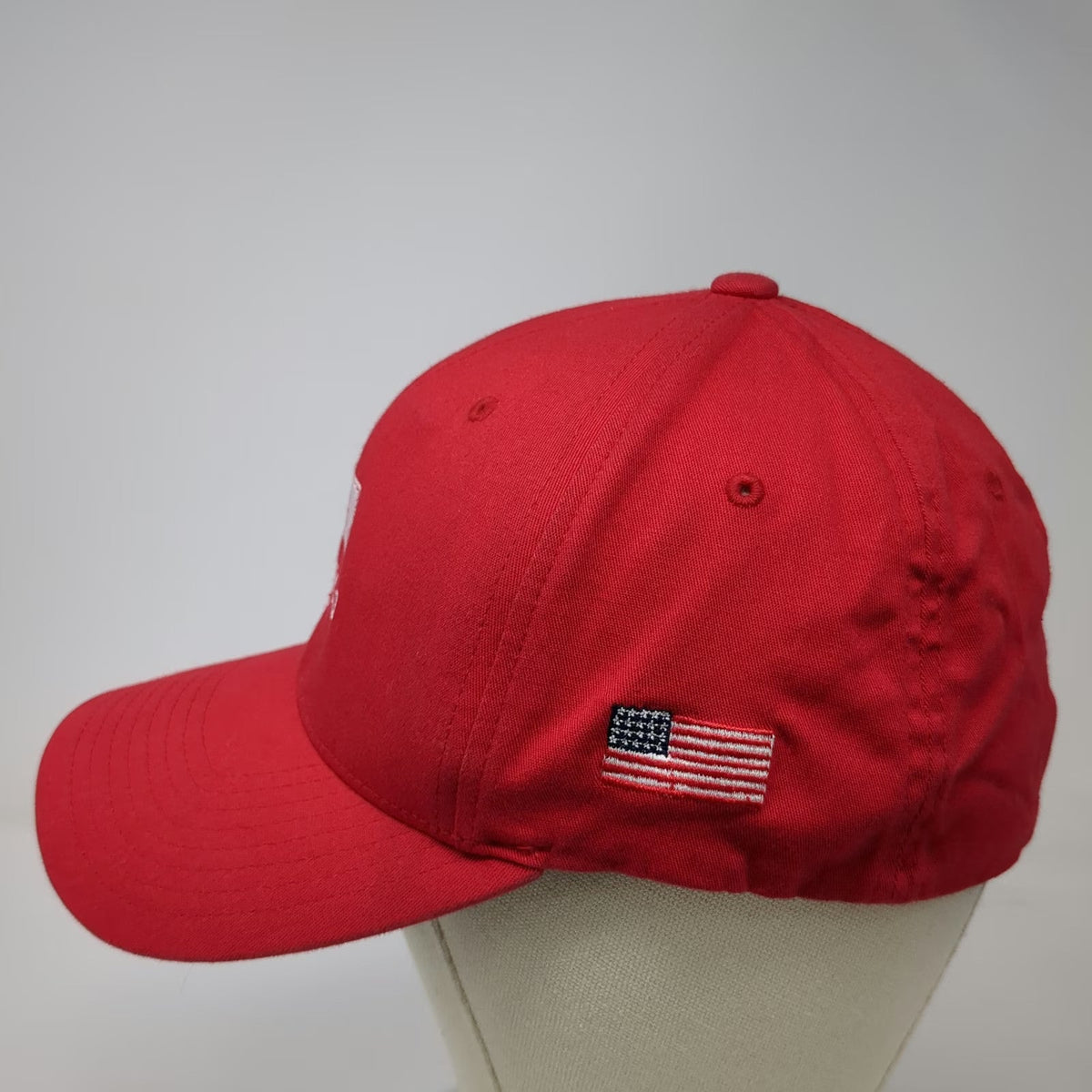 Flexfit Baseball Cap Red XL Consigli Construction Logo US Flag Patch Hat