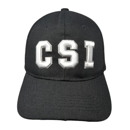 CSI Strapback Hat Black One Size Adjustable Embroidered 6 Panel Polyester