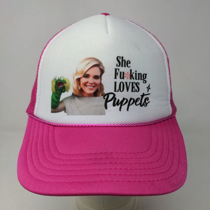 Otto Women's Snapback Mesh Back Hat Pink OSFM Graphic She Loves Puppets Funny