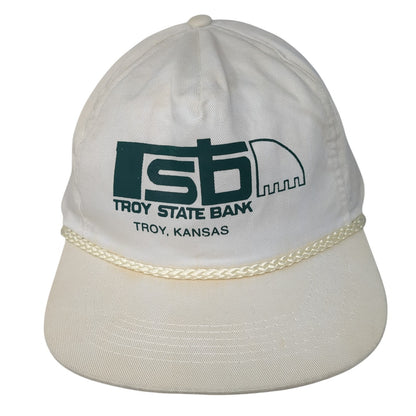 Troy State Bank Snapback Hat White One Size Adjustable Vented Holes Rope