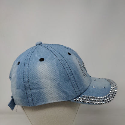 Love Bling Slideback Hat Blue One Size Adjustable Vented Holes Denim Cotton