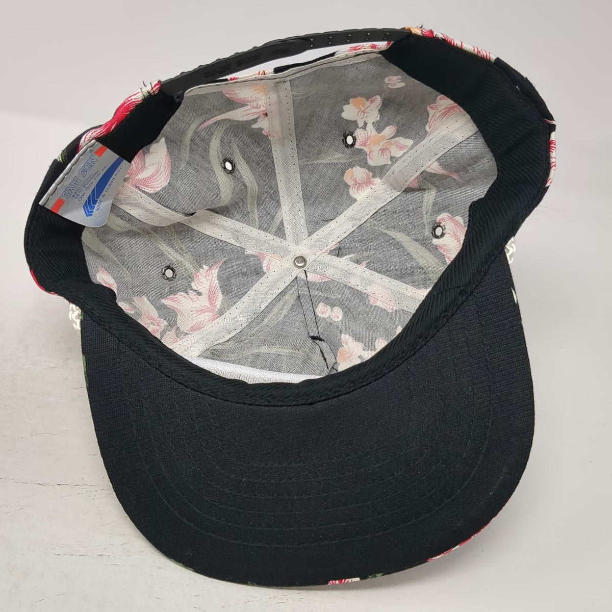 San Sun Trucker Black Floral Idaho Centennial Rope Snapback Hat Vintage