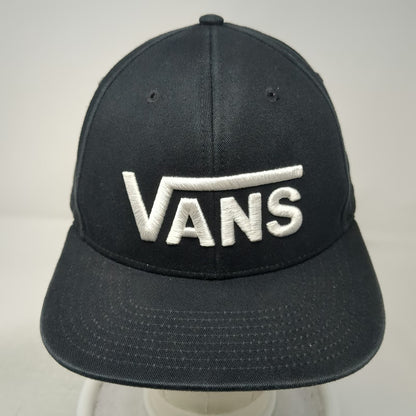 Vans Snapback Hat Black White One Size Embroidered Logo Flat Brim Skateboard Cap