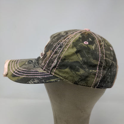 Mossy Oak Women's Strapback Hat Camo Pink Size OSFA Embroidered Logo Distressed