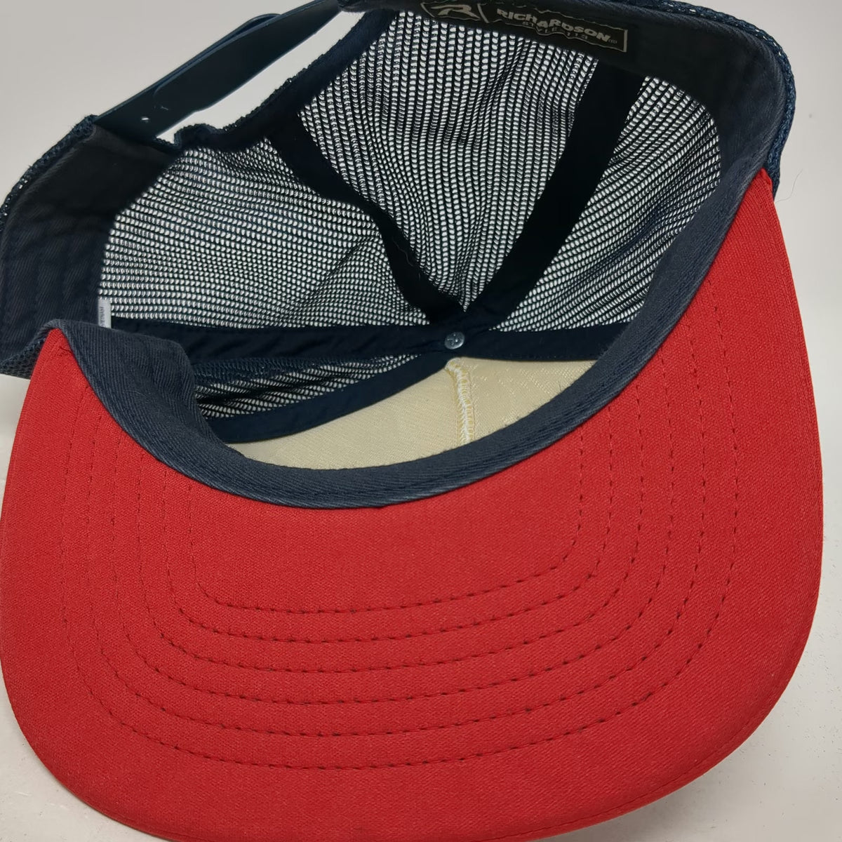 Richardson 113 Trucker Hat White Blue Red One Size Go Fast Don't Die Rope Mesh