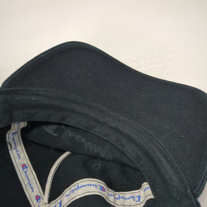 Champion 5 Panel Black One Size Slideback Logo Script Embroidery Adjustable Hat