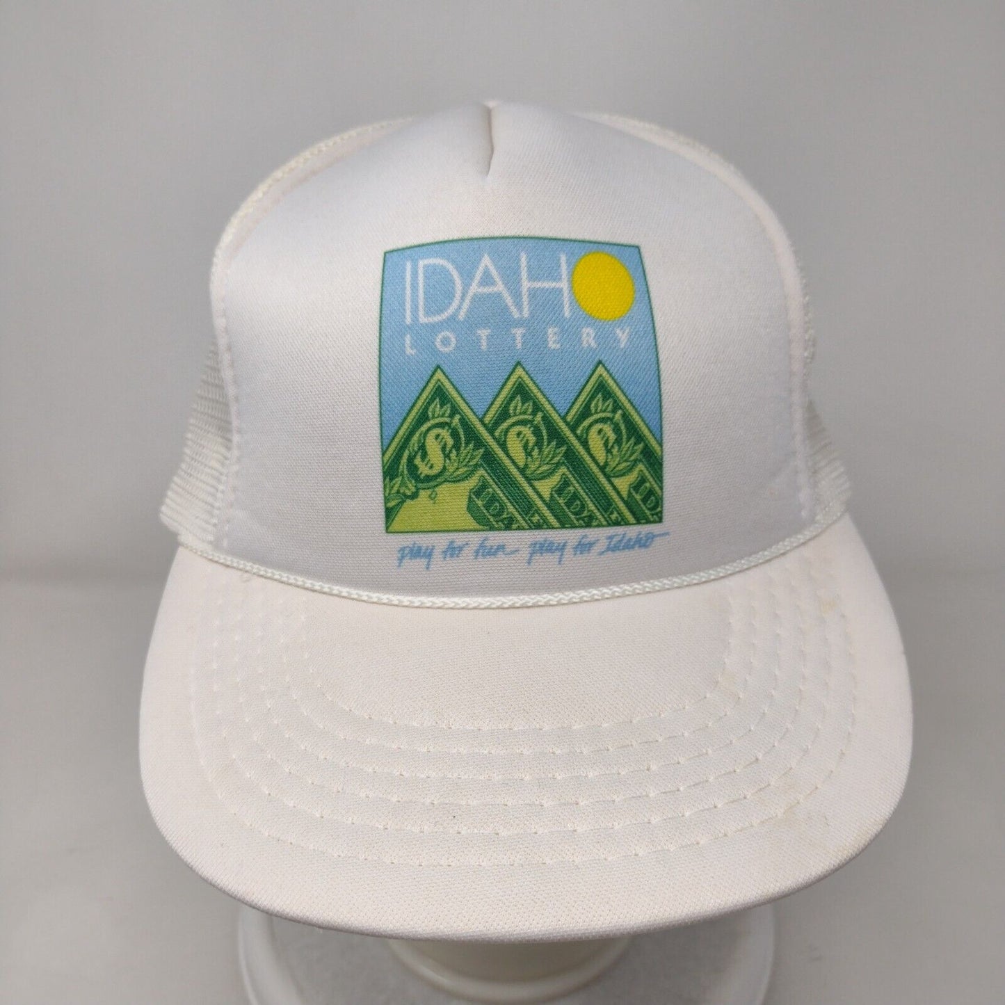 Idaho Lottery Snapback Trucker Hat Cream One Size Adjustable Mesh Back Rope