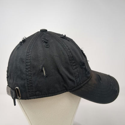 Cacuss Baseball Cap Black One Size Distressed Ripped Frayed Cotton Slideback Hat