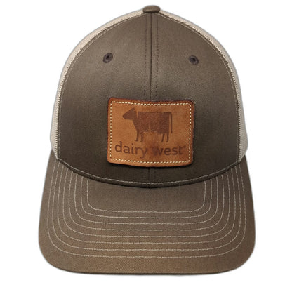 Richardson Trucker Hat Brown One Size Dairy West Cow Leather Patch Snapback