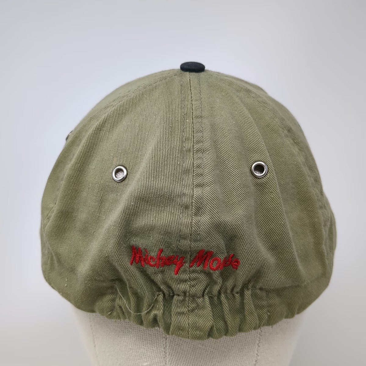 Baseball Cap Green Black Red One Size Mickey Mouse Embroidered Metal Eyelets Hat