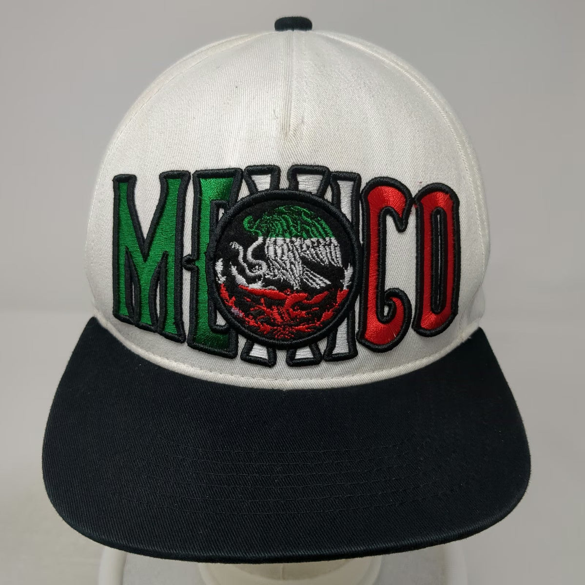 Top Level 5 Panel White One Size Mexico Eagle Crest Snapback Hat Graphic Cotton