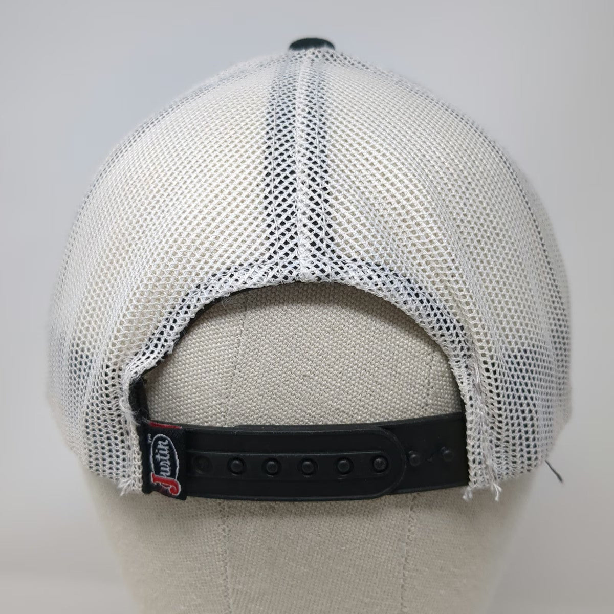 Justin Trucker Hat Black One Size Thin Blue Red Green Line Flag Mesh Snapback