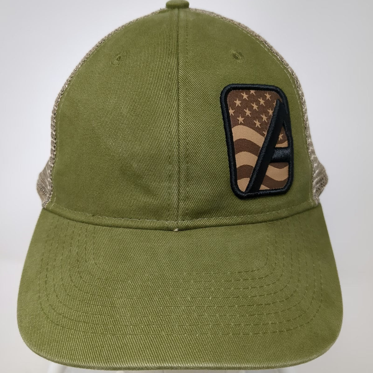 Alpha Outpost Trucker Hat Green One Size Mesh Back American Flag Patch Snapback