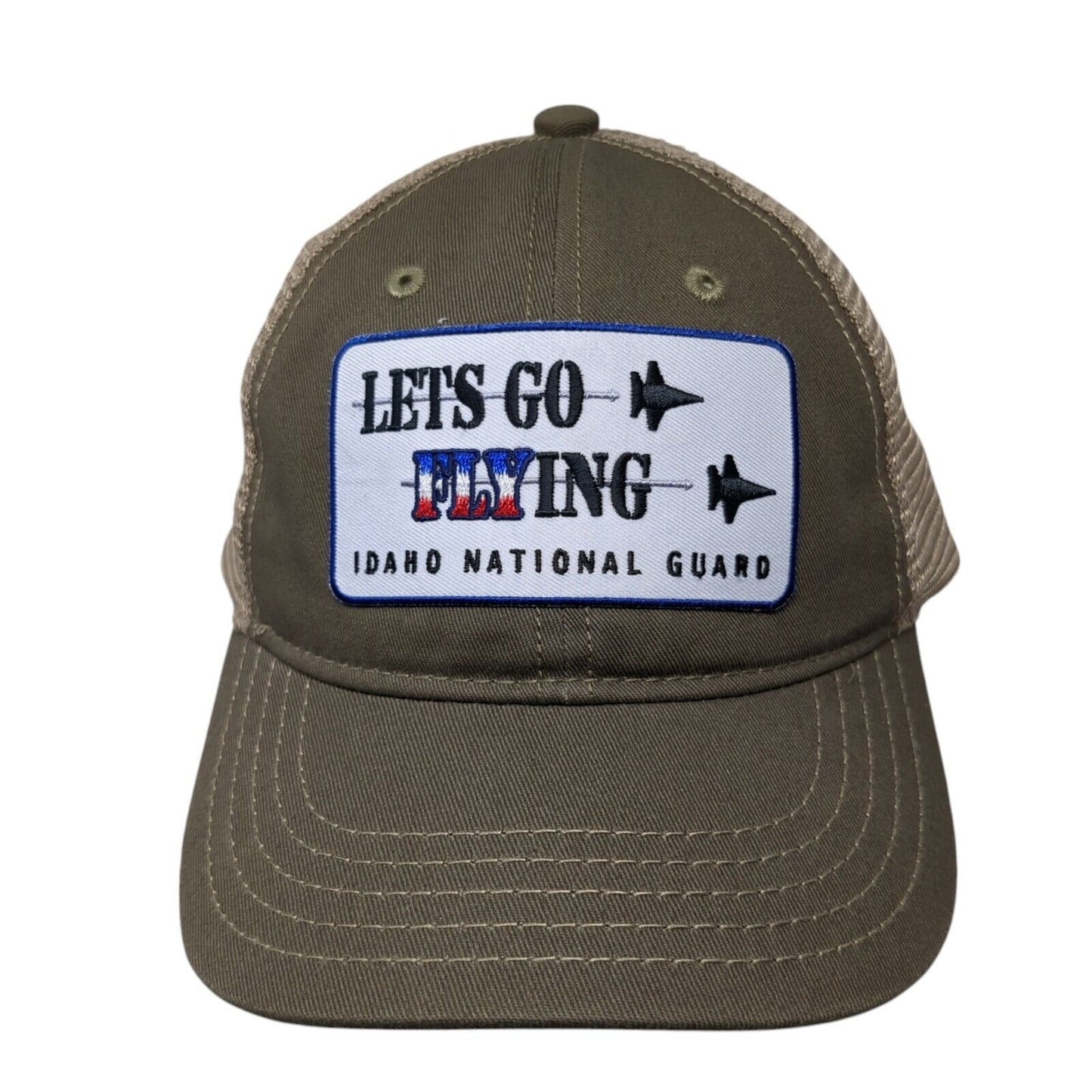 Let's Go Flying Idaho National Guard Snapback Trucker Hat Brown OS Mesh District