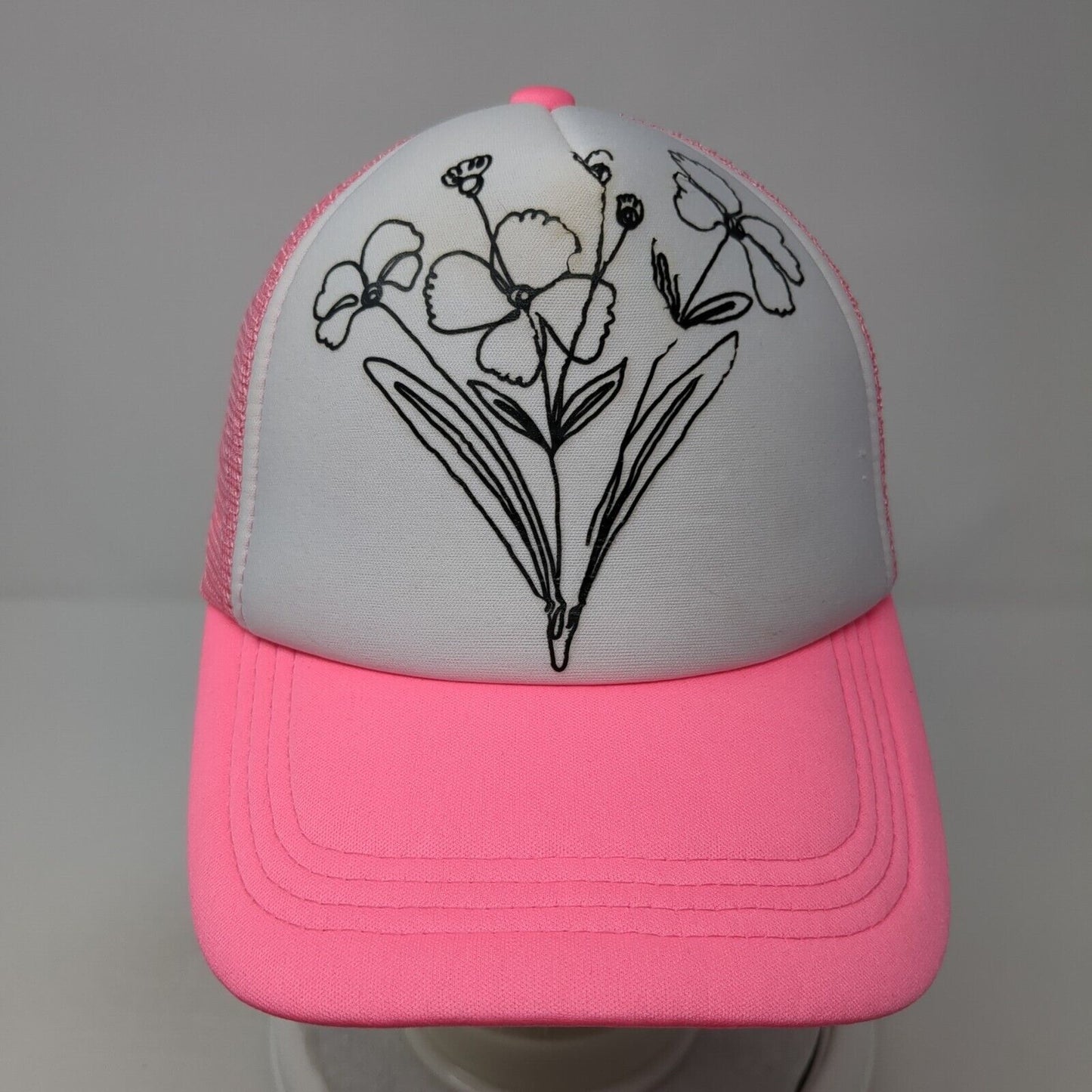 Flowers Snapback Mesh Back Trucker Hat Pink One Size Adjustable Outdoor