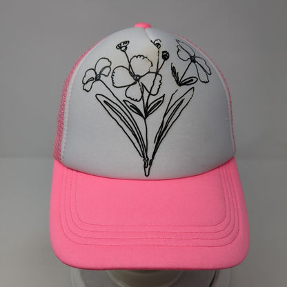 Flowers Snapback Mesh Back Trucker Hat Pink One Size Adjustable Outdoor