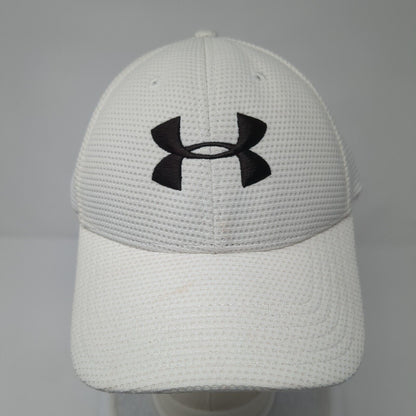 Under Armour Fitted Hat White L/XL Lightweight Embroidered Vented Holes 6 Panel