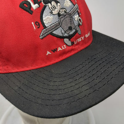 Disney Store Snapback Red Mickey Mouse Plane Crazy Comic Hat USA Vintage
