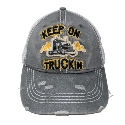 Keep On Truckin Snapback Trucker Hat Gray OSFM Mesh Back Distressed Wild Wear