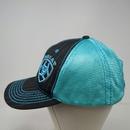 Ariat Trucker Hat Black Blue One Size Pinstripe Mesh Snapback Logo Western Sewn