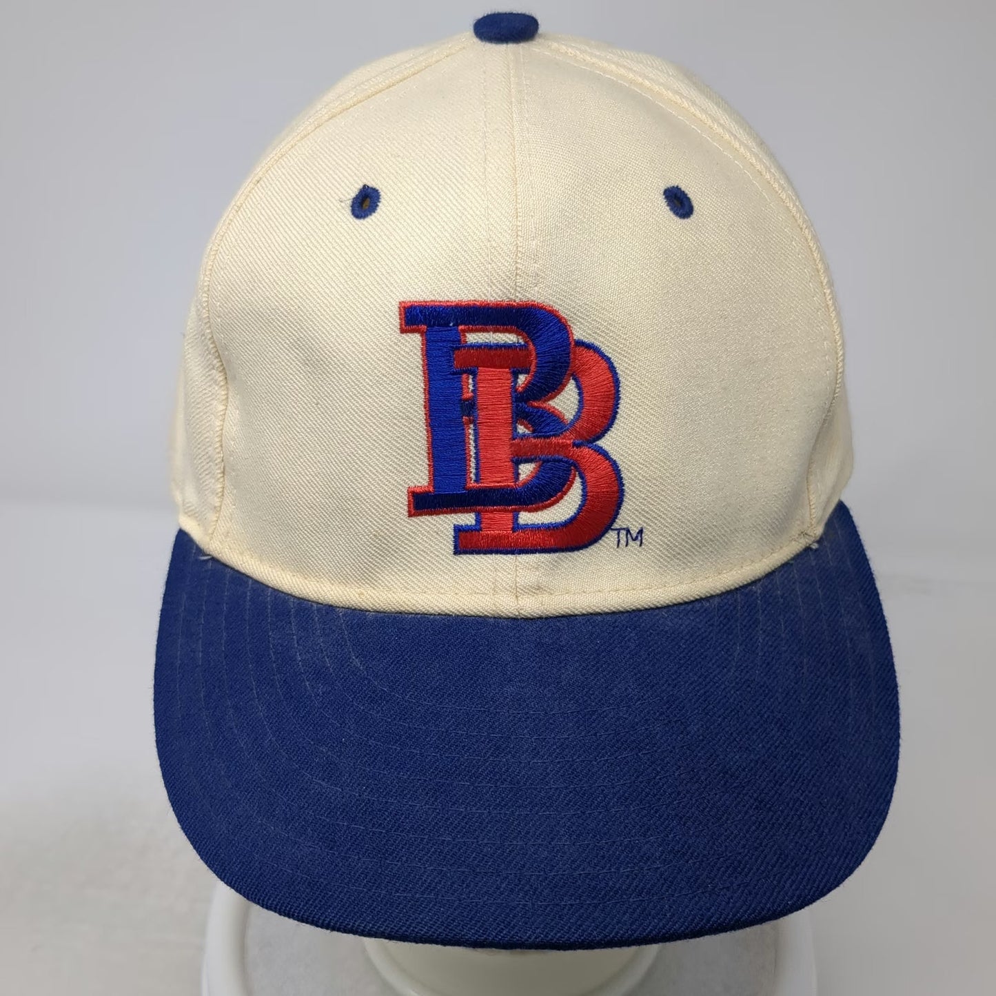 New Era Cap Beige Blue 7 5/8 Buffalo Bills 5950 Wool Made in USA Hat Vintage NFL