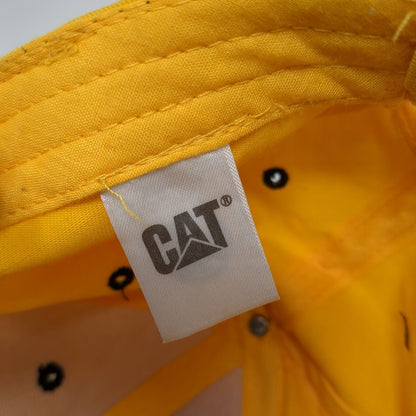 CAT Strapback Hat Yellow One Size Adjustable Embroidered Vented Holes 6 Panel