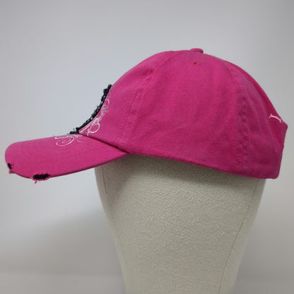 Baseball Cap Pink One Size Las Vegas Heart Distressed Rhinestone Strapback Hat